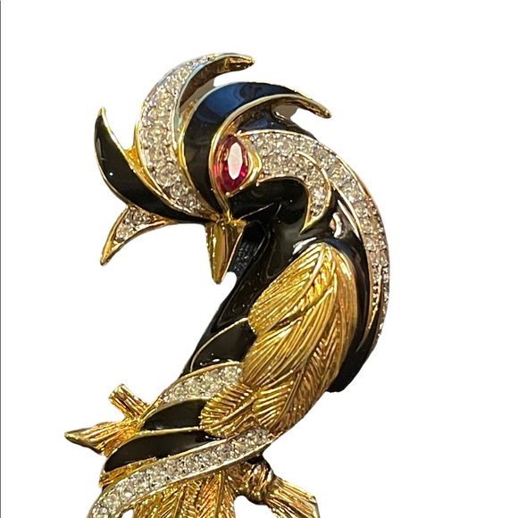 Vintage 1980s Bird of Paradise Large D orlan Crystal enameled bird brooch gold - Picture 5 of 10